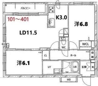 BASE厚別西【301号室】の間取り