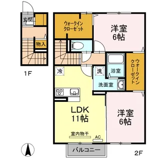 レスポワールB棟【203号室】の間取り