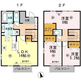 イムウッド山の手A棟【A102号室】の間取り
