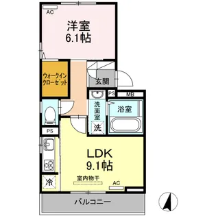 サウスコートS C・D棟 C棟【202号室】の間取り