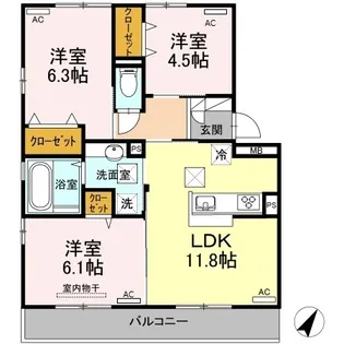 サウスコートS A・B棟 B棟【B102号室】の間取り