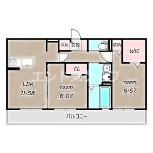 2LDKの間取り画像