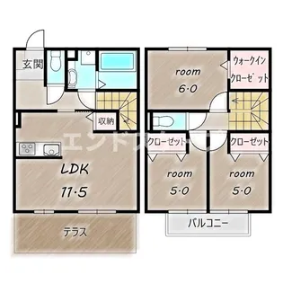 群馬県前橋市三俣町3丁目【テラスハウス】の間取り