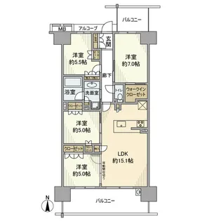 勝川サザンクラスβ【1号室】の間取り