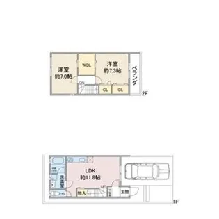 愛知県名古屋市名東区西里町4丁目【テラスハウス】の間取り