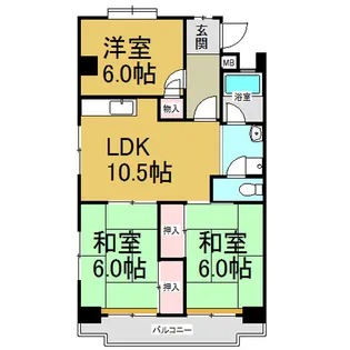 平與マンション【3階】の間取り