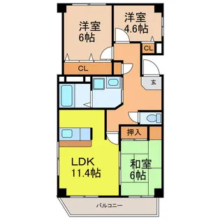 ガーデンヒルズ宝神【3階】の間取り