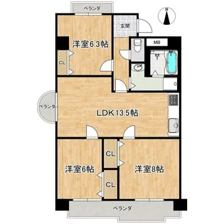 グリーンコーポ東一社A棟【301号室】の間取り