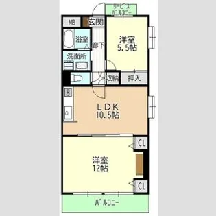 猪高ハイツ【2階】の間取り