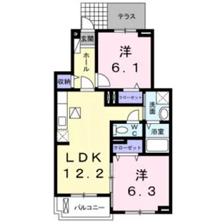 グリシーヌ1番館【1階】の間取り