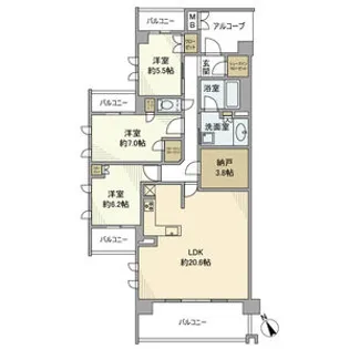 プラウド昭和楽園町テラス【-号室】の間取り