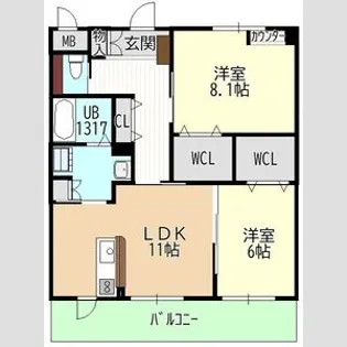 アクアグレイス【1階】の間取り