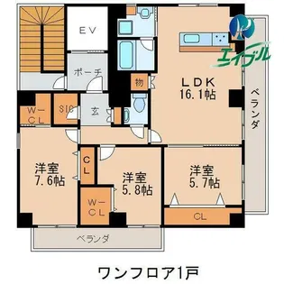 IFT.Yamate【3F号室】の間取り