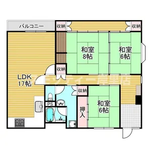 タウンハイツ西天下茶屋【3階】の間取り