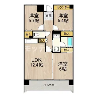 ボヌール御崎【605 システムキッチン☆号室】の間取り