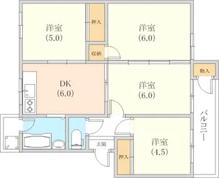 東仁川団地1号棟【403号室】の間取り