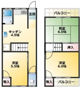 大阪府寝屋川市初町【テラスハウス】の間取り