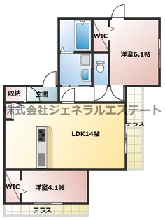 プレジール妙見口【101号室】の間取り