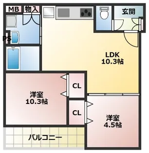 クリエオーレ倉治【2階】の間取り