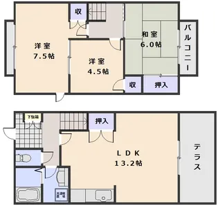 広島県広島市安佐南区祇園2丁目【テラスハウス】の間取り