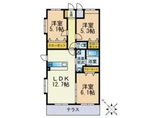レイクタウン野多目【103号室】の間取り