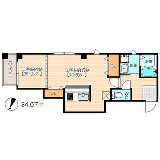 ジェンティーレ美野島Ⅰ 【202号室】の間取り