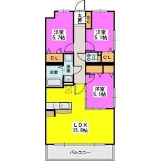 クレストコート天拝【4階】の間取り