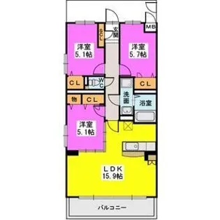 グランディール筑紫【5階】の間取り