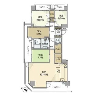 マリンフォートサンセットウイングライト【15階】の間取り