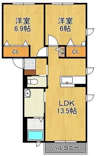 ヴィラウィステリア門司 A棟【2階】の間取り