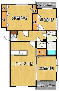 プレステージ西工大前Ⅱ【3階】の間取り
