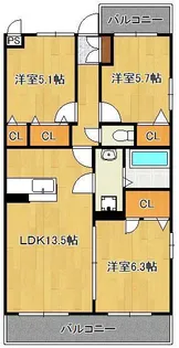 プレシード陣原【3階】の間取り