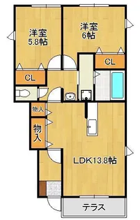 レオシティ則松 A棟【1階】の間取り