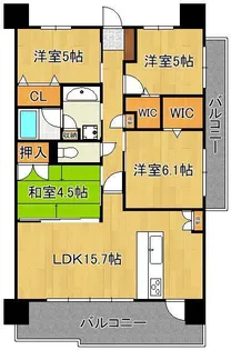 グランドパレス黒崎ランドマークス 1101・1510号室【15階】の間取り
