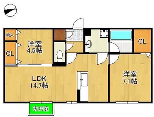 (仮称)D-ROOM中原東【1階】の間取り