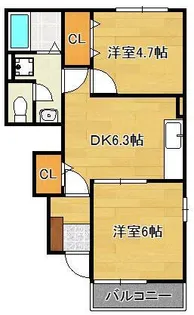 スリーワンスリーヒルズD【1階】の間取り