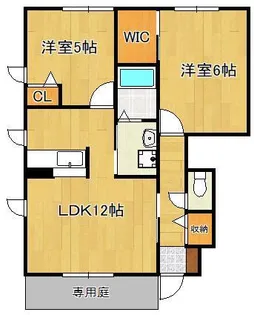 カーザ上の原A棟【1階】の間取り