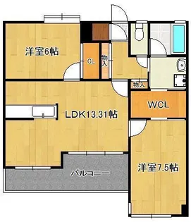 2LDKの間取り画像