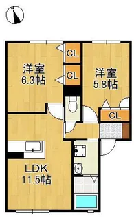 クラヴィエひびきの【1階】の間取り
