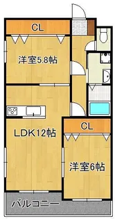 アンレーヴひびきの【2階】の間取り