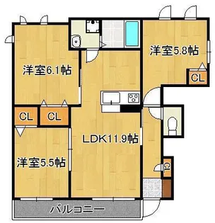シャーメゾンひびきのⅡ【1階】の間取り
