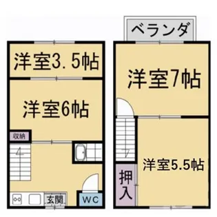 京都府京都市中京区聚楽廻東町【テラスハウス】の間取り