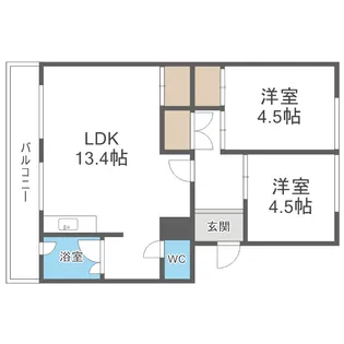 札幌西月寒団地1号棟【408号室】の間取り