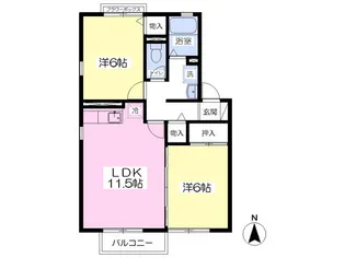 サニーフィールドK&Yu【202号室】の間取り