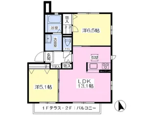 プランドール門屋B棟【102号室】の間取り