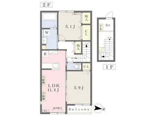 i・Court B【201号室】の間取り