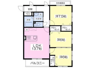 ease美田園【101号室】の間取り