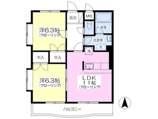 パークハイム中條【301号室】の間取り