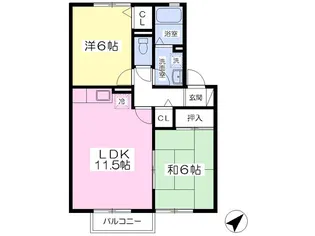 パインセジュール【102号室】の間取り