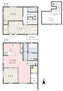神奈川県横浜市都筑区茅ケ崎東5丁目【テラスハウス】の間取り